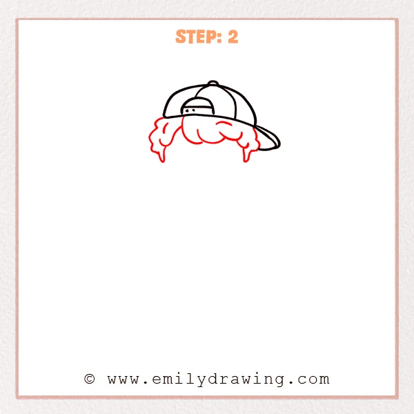 how to draw a cartoon boy - Cartoon boy drawing with a backward baseball cap and newly added fluffy hair peeking out underneath.
